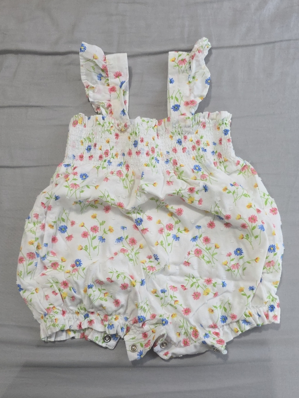 Baby Floral Smocked Romper - White Floral
